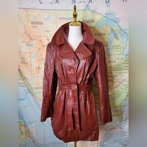 Women's Brown Leather Trench Coat